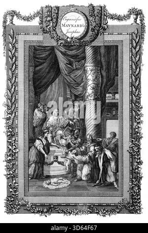 Illustration des Urteils Salomos - zwei Mütter, die im selben Haus lebten, hatten jeweils ein Kind, eines war gestorben und jede Mutter argumentierte, dass sie leben würde Stockfoto