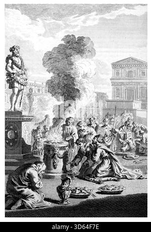 Illustration des Götzendiensts und Apostats Jerobeam König von Israel, gefolgt vom Tod seines Lieblingsohnes und den schrecklichen Katastrophen Stockfoto