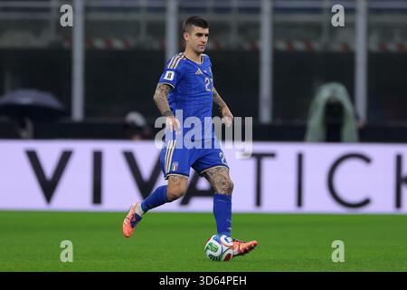Mailand, Italien. November 2025. Gianluca Mancini aus Italien während des Qualifikationsspiels Italien gegen Norwegen bei der FIFA Fussball-Weltmeisterschaft in Giuseppe Meazza, Mailand. Der Bildnachweis sollte lauten: Jonathan Moscrop/Sportimage Credit: Sportimage Ltd/Alamy Live News Stockfoto