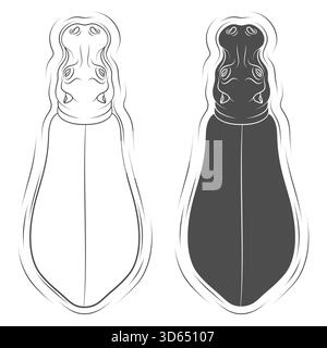 Satz von Schwarz-weiß-Illustrationen mit Nilpferden. Isolierte Vektorobjekte auf weißem Hintergrund. Stock Vektor