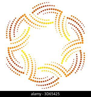 Oranges rundes Ornament aus gekrümmten Linien und Punkten. Ornamentales geometrisches Fantasy-Element. Kreative sonnige Portal-Vektor-Illustration. Rundes ethnisches Mandala. Stock Vektor