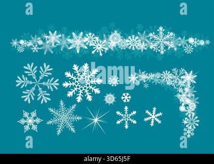 Satz von Schneeflocken-Elementen. Nicht AI, Vektordarstellung. Stock Vektor