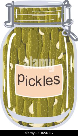 Hausgemachte Gurken marinierten kleine Cornichons in Glasgefäß-Vektor-Illustration Stock Vektor