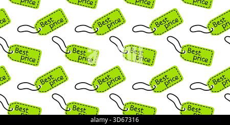 Hellgrüne Preisschilder sind in einem sich wiederholenden Muster angeordnet und zeigen deutlich die Wörter „Bester Preis“ an. Dieses Design eignet sich für Werbeaktionen, Verkäufe oder d Stock Vektor