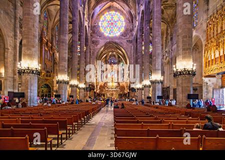 Blick auf die Kathedrale von Palma im Kirchenschiff Stockfoto