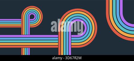 Farbenfroher Wellenstreifen im Regenbogen mit futuristischem, groovigem Tragegefühl. Ideal für lebendige, moderne Designs und abstrakte Grafiken. Stock Vektor