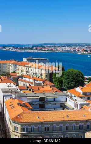 Panoramablick auf Zadar vom Glockenturm der St. Anastasia Kathedrale, Kroatien Stockfoto