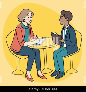 Geschäftstreffen zwischen zwei Fachleuten am Tisch Stock Vektor