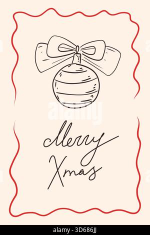 Skurrile Weihnachtskarte. Poster mit Tuschenskizzen und Weihnachtsdekoration. Retro-Coquette. Vektorabbildung. Stock Vektor