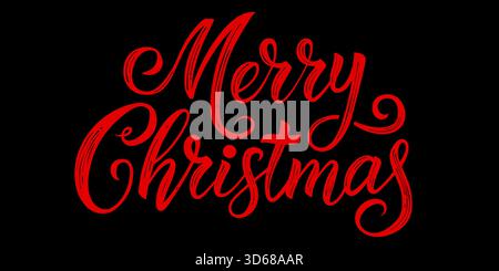Elegante rote frohe Weihnachtskalligraphie auf schwarzem Hintergrund. Festliches Weihnachtsdesign. Vektorabbildung Stock Vektor