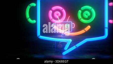 Chatbot künstliche Intelligenz Neonsymbol. Chatbot-Ai-Licht-Farblampen. Abstraktes Konzept 3D-Illustration. Stockfoto