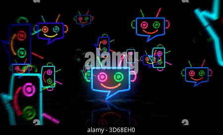 Chatbot künstliche Intelligenz Neonsymbol. Chatbot-Ai-Licht-Farblampen. Abstraktes Konzept 3D-Illustration. Stockfoto