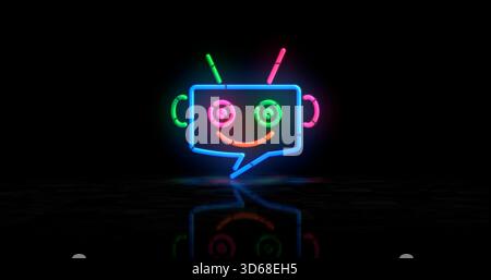 Chatbot künstliche Intelligenz Neonsymbol. Chatbot-Ai-Licht-Farblampen. Abstraktes Konzept 3D-Illustration. Stockfoto