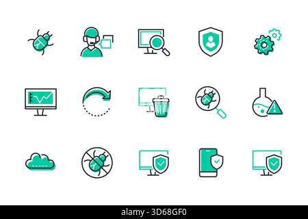 Antivirus – Satz von Symbolen für Liniendesign Stock Vektor