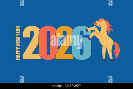 Glückliches neues Jahr des Pferdes 2026 Grußkarte Vektor Illustration. Stock Vektor