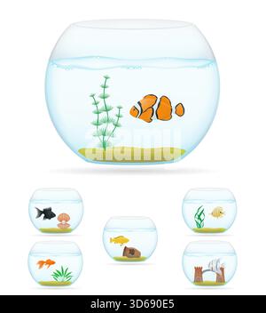 Fisch in einem transparenten Aquariumhaus dekorative Karikaturstock Vektor Illustration isoliert auf weißem Hintergrund Stock Vektor