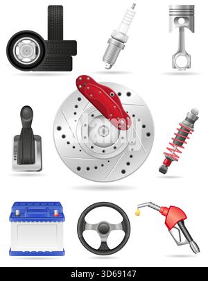 Autoteile Set Icon Cartoon Stock Vektor Illustration isoliert auf weißem Hintergrund Stock Vektor