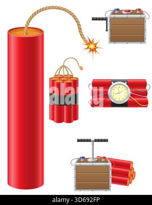 Dynamit und detonierende Sicherung Cartoon Stock Vektor Illustration isoliert auf weißem Hintergrund Stock Vektor