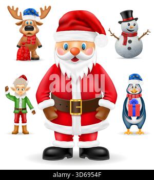 weihnachten und Neujahr Person Zeichen Feiertagsymbole Karikaturvektor Illustration isoliert auf weißem Hintergrund Stock Vektor