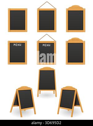 Menü hölzerne schwarze Platte leere Vorlage für Sie entwerfen Zeichentrickstoffvektor Illustration isoliert auf weißem Hintergrund Stockfoto