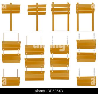 Alte Retro-Vintage-Schildertafel aus hölzerner leerer Vorlage für Design-Cartoon-Stock-Vektor-Illustration isoliert auf weißem Hintergrund Stockfoto