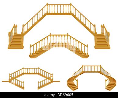 Treppe für das Haus innerhalb des zweiten Stockwerks aus hölzernem Karikaturstock Vektor Illustration isoliert auf weißem Hintergrund Stockfoto