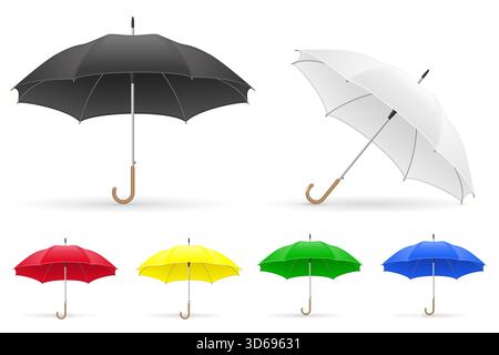 Regenschirme aus der Regentrickfilm-Stock-Vektor-Illustration isoliert auf weißem Hintergrund Stockfoto