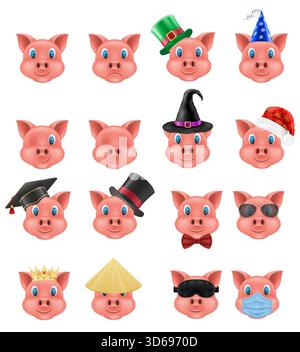 Emoji-Schwein Schnauzenaufkleber Karikaturvektor-Illustration isoliert auf weißem Hintergrund Stock Vektor