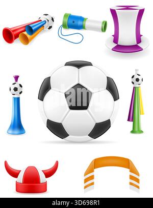 Fan Fußball Fußball Sport Spiel Einzelteile und Zubehör Cartoon Stock Vektor Illustration isoliert auf weißem Hintergrund Stock Vektor
