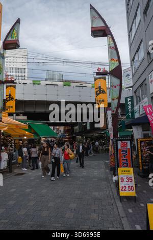 Market Street unter JR-Gleisen bei Ameya Yokocho in Ueno Tokio Stockfoto