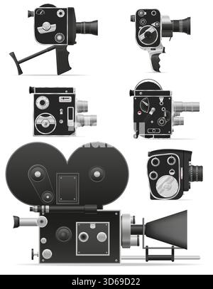 Retro-Filmkamera Kino alte Vintage-Gegenstände Cartoon Stock Vektor Illustration isoliert auf weißem Hintergrund Stock Vektor