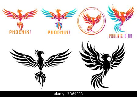 phoenix Vogel Logo kreativ und originell für Ihr Unternehmen oder Unternehmen Set Logo Cartoon Stock Farbe und schwarz-weiße Vektor Illustration isoliert Stock Vektor