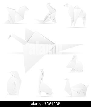Origami Papier Tiere Karikaturstock Vektor Illustration isoliert auf weißem Hintergrund Stock Vektor
