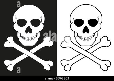 Schädel und gekreuzte Knochen schwarze Silhouette Cartoon Stock Vektor Illustration isoliert auf weißem Hintergrund Stock Vektor