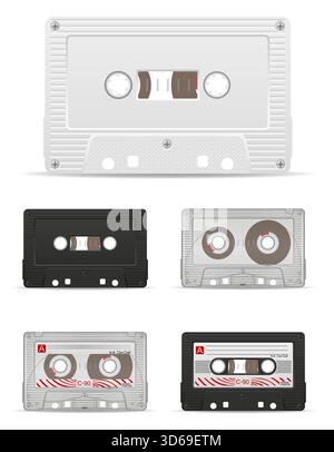 Audio-Kassette Retro alte Vintage-Cartoon-Stock-Vektor-Illustration isoliert auf weißem Hintergrund Stock Vektor