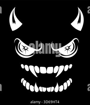 Stilisiert von einem finsteren grinsenden Gesicht mit scharfen Zähnen und stechenden Augen auf schwarzem Hintergrund, das ein Gefühl von Horror oder geheimnisvollen Vektor-Illustrat vermittelt Stock Vektor