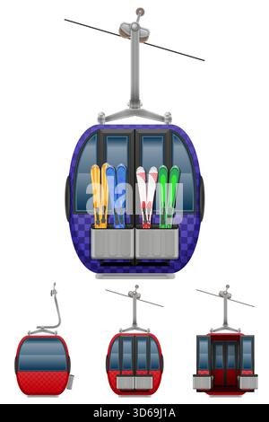 Skilift Kabine Seilbahn Cartoon Stock Vektor Illustration isoliert auf weißem Hintergrund Stock Vektor
