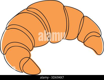 Französisches Croissant, einzeilige, durchgehende Zeichnung. Vektorabbildung. Stock Vektor