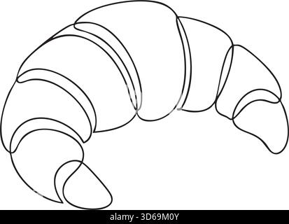 Französisches Croissant, einzeilige, durchgehende Zeichnung. Vektorabbildung. Stock Vektor