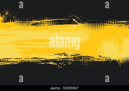 Abstraktes Banner in Grunge Gelb mit Rasterpunktmuster. Gelber und schwarzer Hintergrund im grungy-Stil. Stock Vektor