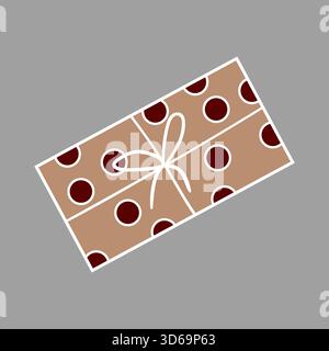 Weihnachten, Winter-Ikone. Vorhanden. Handgezeichnete farbige Illustration auf grauem Hintergrund. Weiße Umrandung. Design für Postkarten und Banner. Symbol, Abzeichen, sig Stock Vektor