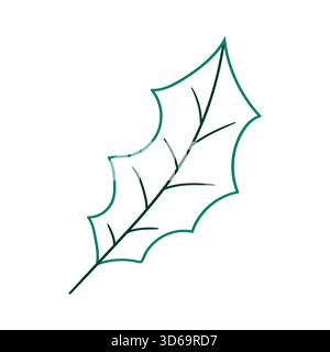 Weihnachtssymbol. Symbol für handgezeichnete Abbildungen. Stechpalme. Farbige Kontur. Design zum Ausmalen von Seiten, Postkarten. Symbol, Abzeichen, Schild Sticker Pin Logo Stock Vektor