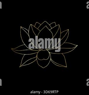 Goldkontur der Lotusblume Hand gezeichnet Kritzelvektor isoliertes Element für Premium-Design. Goldene Verlaufslinie. Stock Vektor