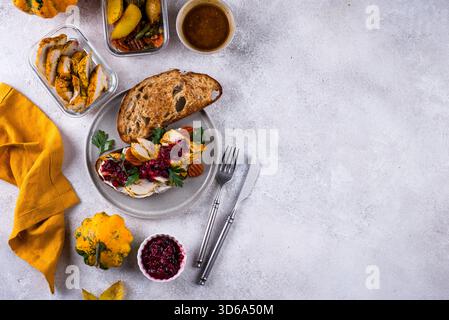 Übrig gebliebenes Thanksgiving Day Sandwich mit truthahn Stockfoto