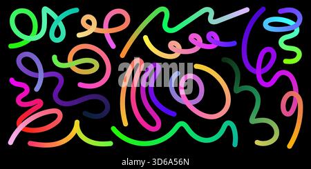 Auffällige verlaufende Formen mit Neonfarben bilden ein abstraktes Wellenmuster mit organischen Wirbeln und geometrischen Linien, perfekt für Poster, Logos und Kreationen Stock Vektor