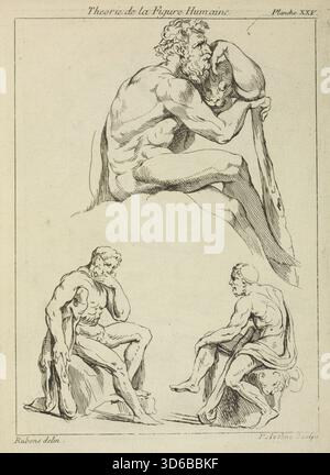 Drei Studien an männlichen Sitzfiguren. Peter Paul Rubens (Flämisch, 1577-1640)" Stockfoto