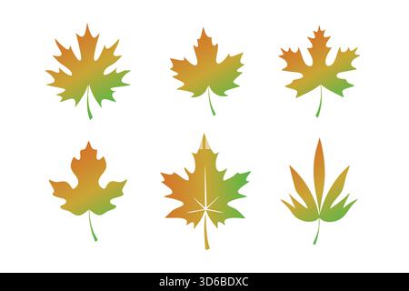 Ahornblatt Herbstsymbole mit Verlauf eingestellt. Vektorabbildung. Stock Vektor