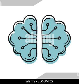 Handgezeichnete Doodle Brain Circuit Technology Illustration. Vektorabbildung. Stock Vektor