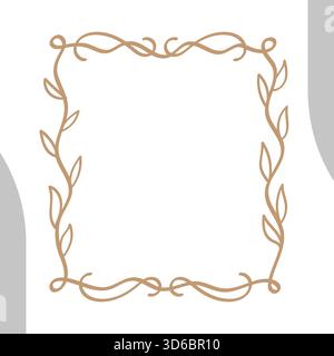 Handgezeichnete Goldblätter Einfache Abbildung Mit Vertikalem Rahmen. Vektorabbildung. Stock Vektor