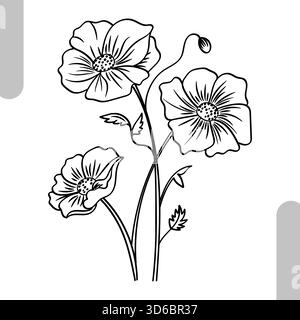 Malbuch Gänseblümchen Blumenzweig. Gartenblühende Pflanze. Handgezeichnete Vektorlinie. Stock Vektor